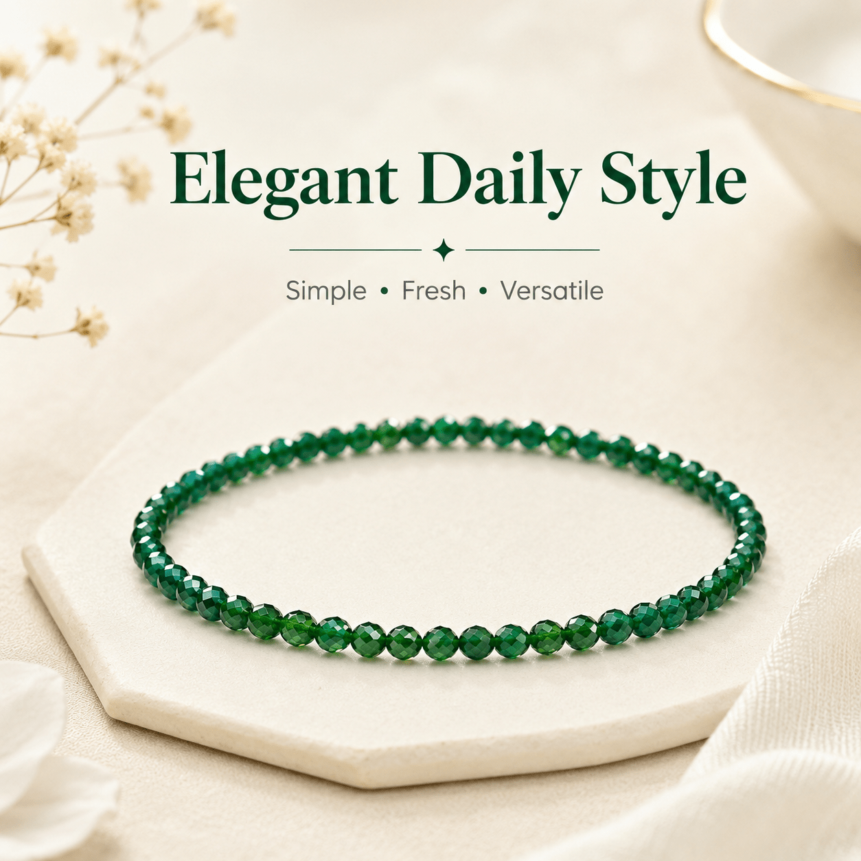2pc Green Crystal Beaded Bracelets Set, Everyday Fashion